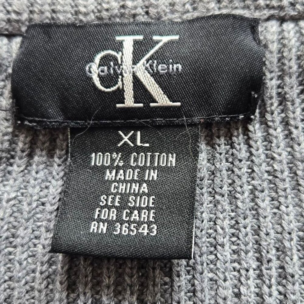 Calvin Klein XL Gray 100% Cotton Half-Zip Ribbed Sweater Mock Turtleneck - Picture 8 of 9